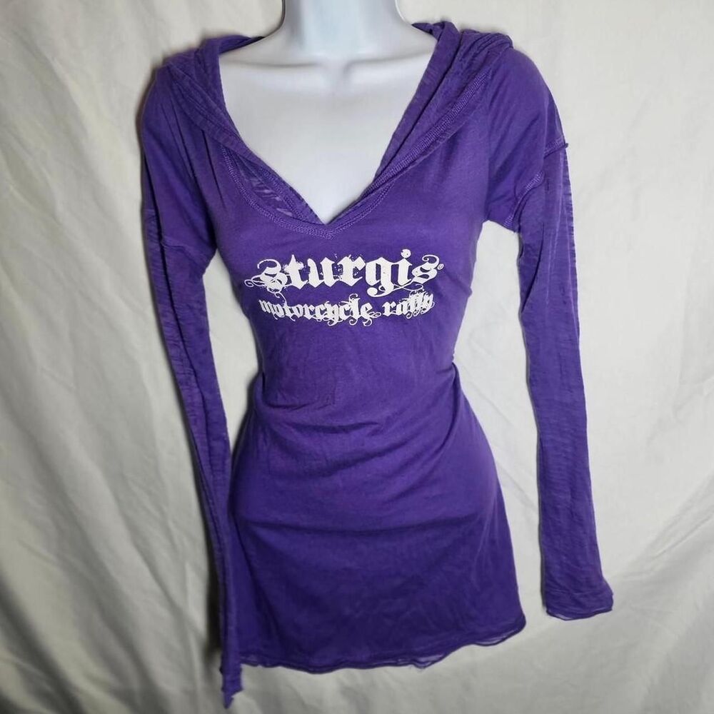vintage y2k 2000s purple Sturgis hooded long sleeve top